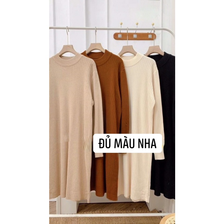 Váy len nữ tay bồng dáng xuông dài thời trang nhiều màu - Đầm len gân cổ tròn dáng dài quảng châu | BigBuy360 - bigbuy360.vn