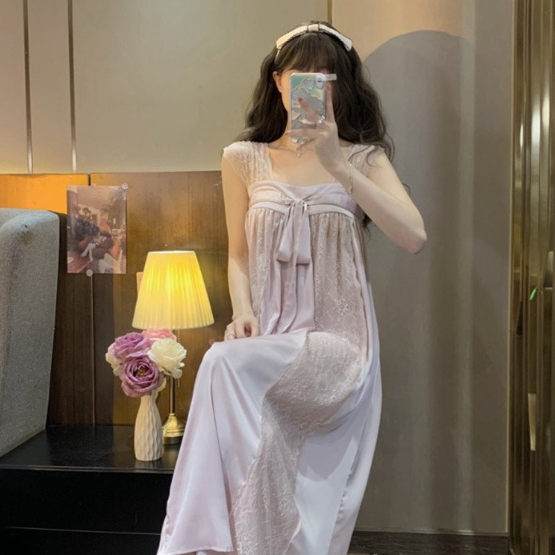 Váy ngủ 2 dây lụa nữ viền ren to quảng châu tiểu thư