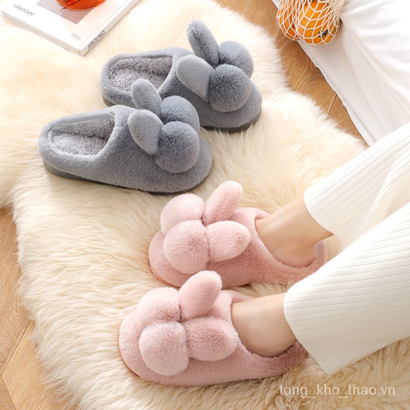 Dép Bông Đi Trong Nhà Đế Dày Chống Trượt Giữ Ấm Mùa Đông Dễ Thương Cho Nữ