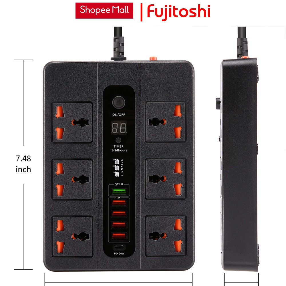 Ổ cắm điện thông minh Fuhitoshi Có hẹn giờ Ổ cắm 5 Cổng usb sạc nhanh 1 Cổng sạc PD 20w Chịu tải 3000W