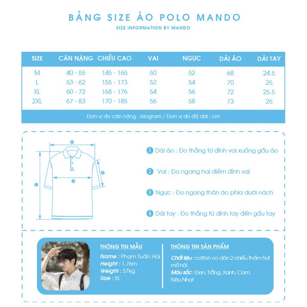 Áo Phông Polo Nam Màu Trắng MANDO Tay Lỡ Cotton Cao Cấp Form Rộng Basic Unisex Thời Trang Hàn Quốc PDN122 POL001