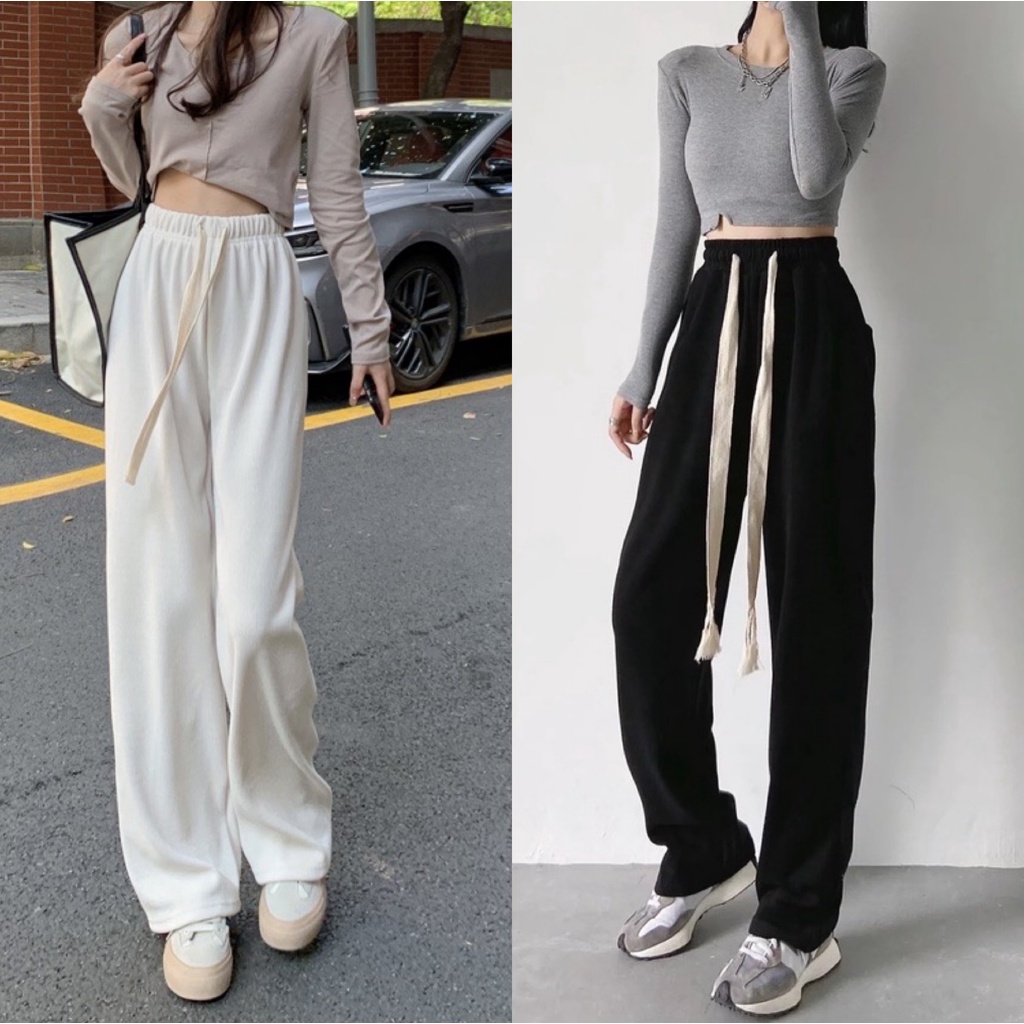 Quần ống suông dáng dài, Quần legging nữ ống loe chất cotton co dãn