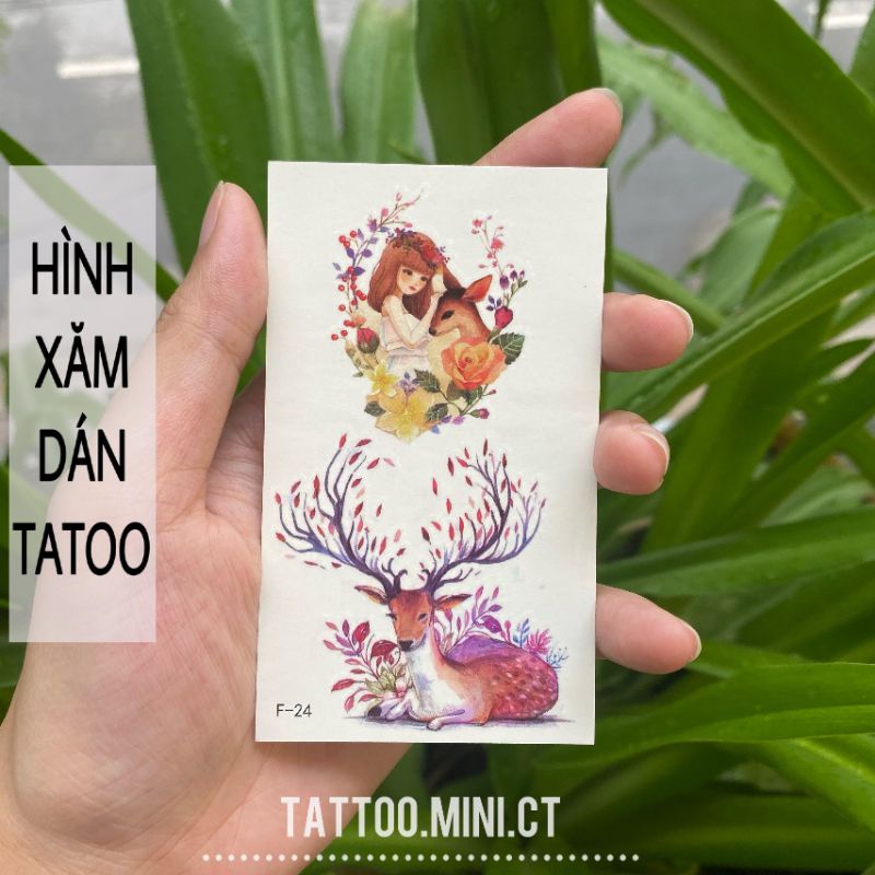 Hình xăm dán tatoo cô gái và động vật f24