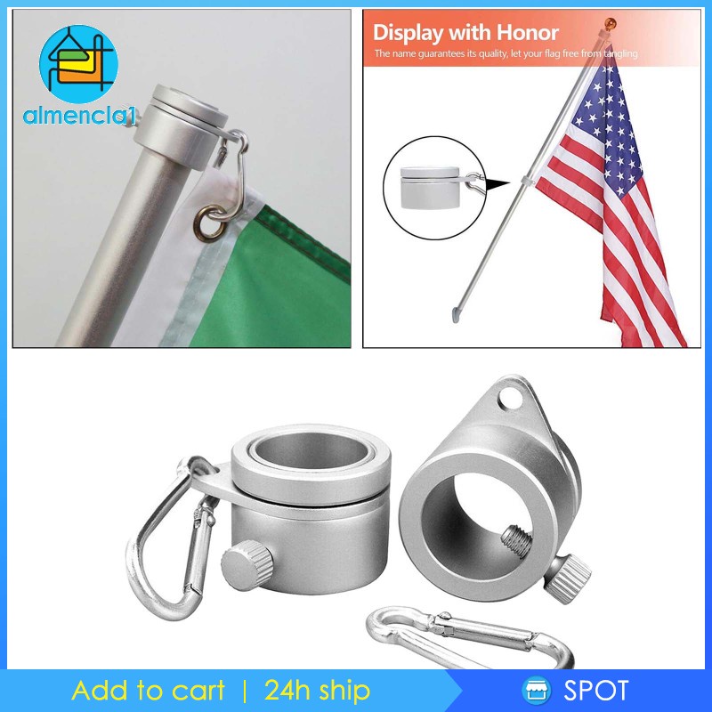 [ALMENCLA1] 2 Pack Flag Pole Rings Clip Grommet for 1 inch Dia. Anti Wrap with Carabiner