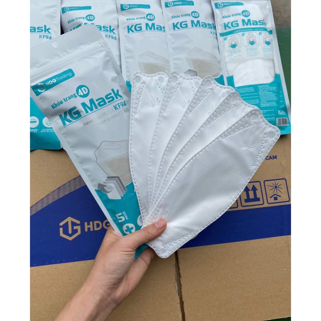 Khẩu trang KF94 mask Hàn Quốc,1 gói 5 chiếc,form 3D 4 lớp kháng khuẩn,cao cấp