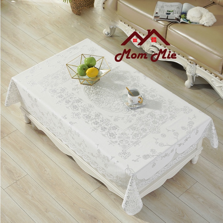 [110x160cm] Khăn trải bàn hoa văn dập nổi, trang trí bàn kính, sang trọng nhiều mẫu - Màu vàng, trắng, bạc - A015