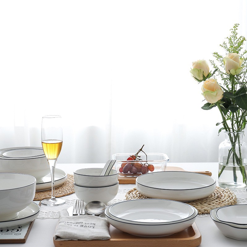 Tô canh, tô ăn phở 7 inch, bát đĩa sứ trắng trơn có viền, đồ dùng bàn ăn | BigBuy360 - bigbuy360.vn
