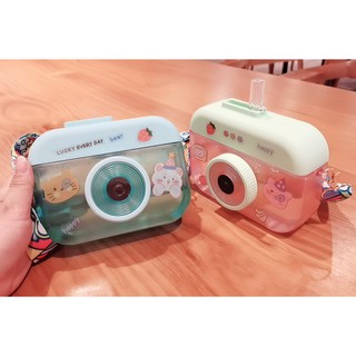 Bình nước hình máy ảnh cực cute 400ml có dây đeo đáng yêu kèm hình dán sticker xinh xắn