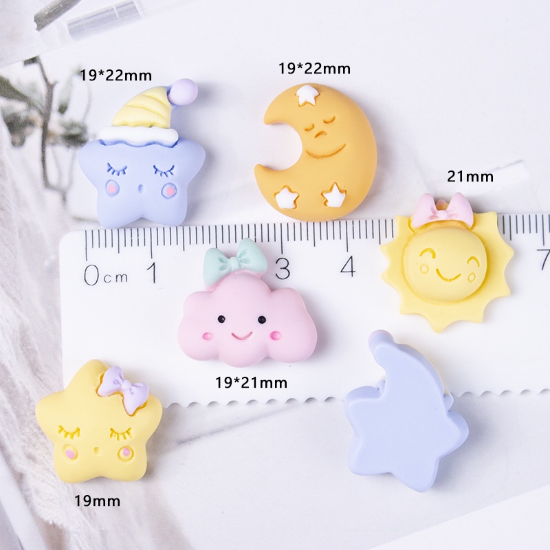 Set 20 phụ kiện resin trang trí thủ công họa tiết trăng/sao/đám mây hoạt hình xinh xắn