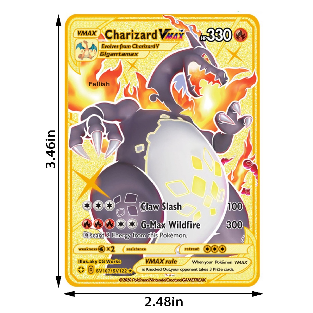 Set 4 thẻ bài Pokemon mạ vàng siêu mỏng Vmax
