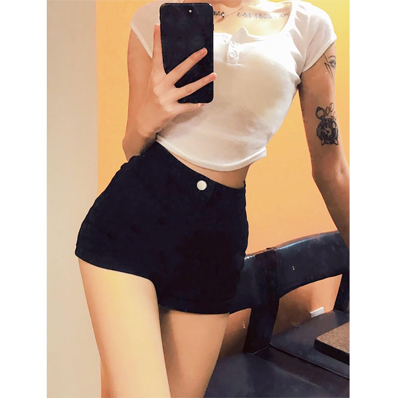Cocory vn Quần Short Jean Lưng Cao Siêu Co Giãn Thời Trang Cho Nữ