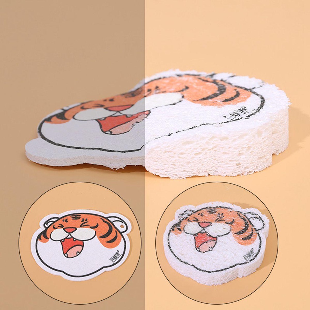 YIYU 1 Bọt Biển Rửa Chén Không Trầy Xước Họa Tiết Hổ Hoạt Hình Đa Năng