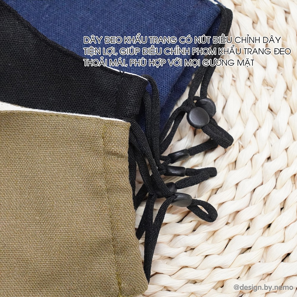 KHẨU TRANG LINEN 3 LỚP NEMO HANDMADE, CHỐNG NẮNG, CHỐNG BỤI, HỢP THỜI TRANG - Mã KTLN3MN | BigBuy360 - bigbuy360.vn