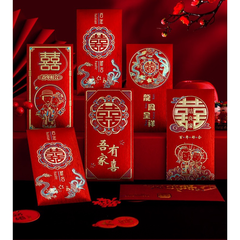 Bao lì xì Hỷ in nhũ dùng trong bưng quả đám cưới