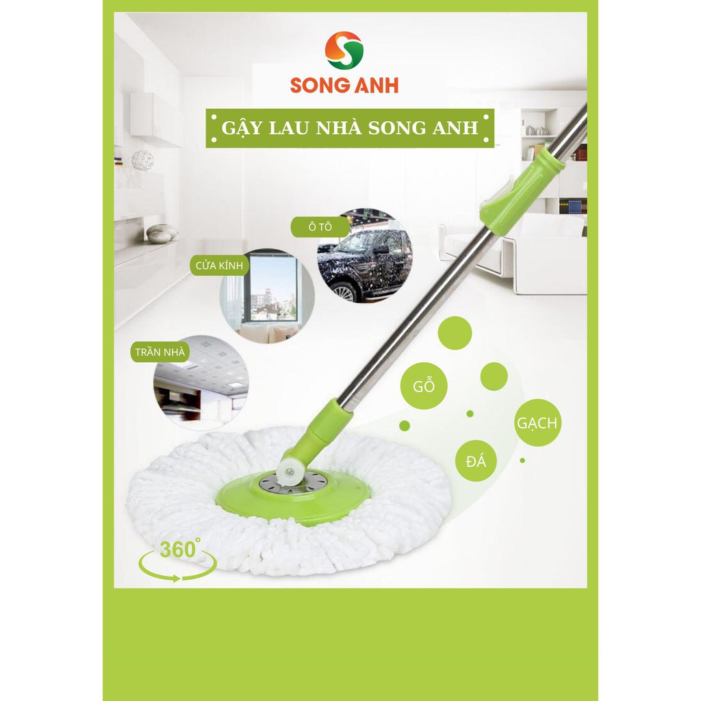 Bộ Cán Chổi Lau Nhà SONG ANH, Cán Chổi Lau Nhà Xoay 360 Độ bàn Inox Cao Cấp