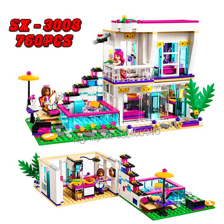 Bộ Lego Friend Lepin 01046/ SX 3008 / BELA 10498 Nhà Biệt Thự của Livi và Andrea - 619 miếng . Lego Đồ Chơi Cho Bé