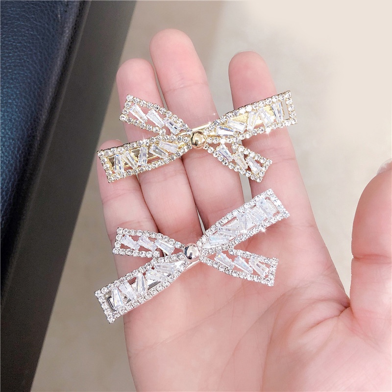 Kẹp tóc hình nơ đính đá giả phong cách Hàn Quốc đơn giản