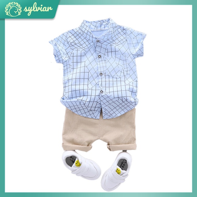 Set Đồ Mùa Hè 2 Món Gồm Áo Sơ Mi Tay Cộc In Họa Tiết + Quần Ngắn Cho Bé 1-5 Tuổi