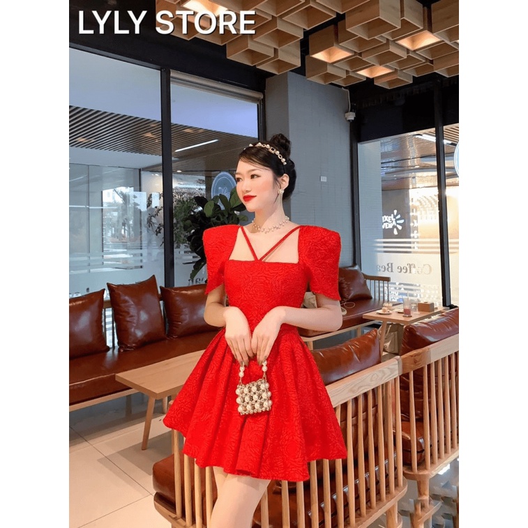 (Free ship) Đầm Gấm Hoa Kiểu Cách Cực Sang Trọng Cho Tiểu Thư | Thiết Kế Tay Vuông + Dáng Ngắn UP HHP Fashion