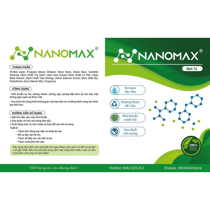 Tinh dầu khử khuẩn,khử mùi Nanomax dành cho ô tô,nhà cửa