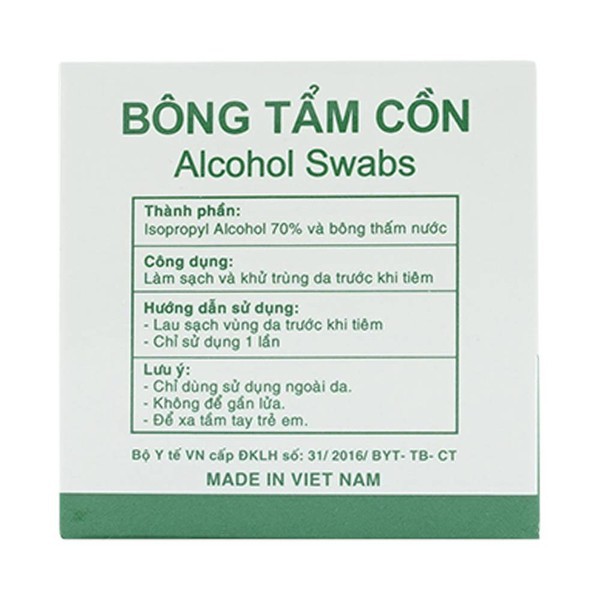 Bông tẩm cồn TANAPHAR 2 lớp (Hộp 100 miếng) làm sạch, khử trùng da để lau điện thoại, lau tay khi mở cửa, khi bấm thang