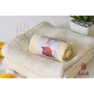 Khăn mặt tơ tằm tự nhiên hanhsilk com bo gia đình -