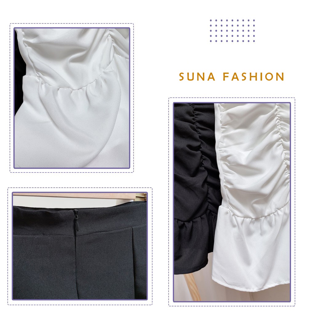 Chân váy ngắn chữ a lưng cao đuôi cá, Chân váy nữ công sở nhún bèo sang trọng SUNA FASHION từ 42- 58kg