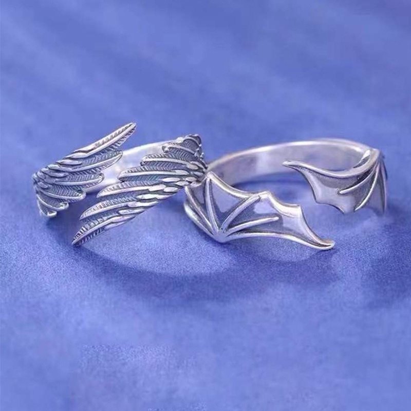 Ygt Nhẫn Hình Cánh Thiên Thần Màu Bạc Cổ Điển Phong Cách Punk Hip Hop Thời Trang Cho Nam Và Nữ
