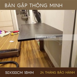 Bàn gập thông minh treo tường 50x80 - 50x100 gỗ tự nhiên nâu óc chó dầy 18mm tải 50-70kg
