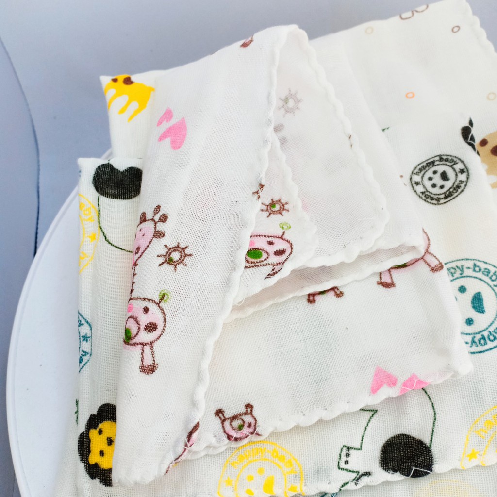 Túi 10 khăn sữa xô 2 lớp mềm mại họa tiết đáng yêu cho bé