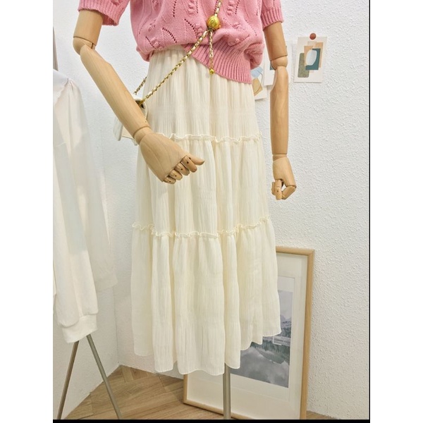 Chân váy midi 3 tầng bèo nhún ulzzang