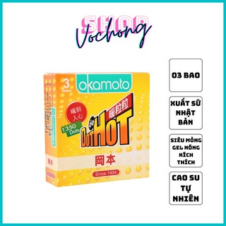 Bao cao su Okamoto Hot Dot – 1.350 hạt gai nổi toàn thân – Phủ gel tạo cảm giác ấm áp hộp 3 cái