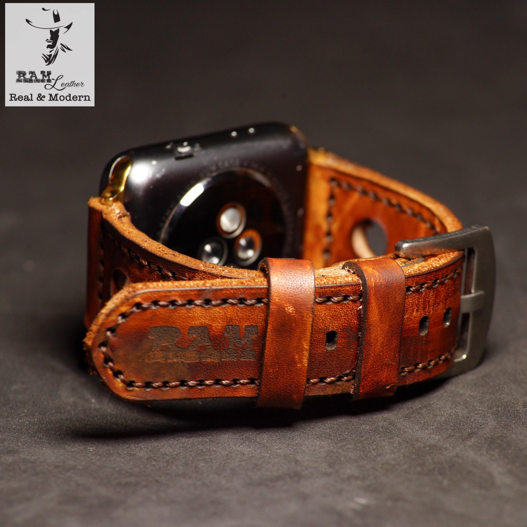 Dây đồng hồ RAM Leather vintage da bò Italia Vegtan màu nâu sáng RAM Leather D33