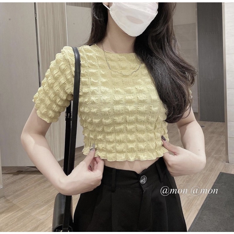 ÁO CROPTOP XỐP NHĂN HÀN QUỐC / ÁO CROP BASIC LINHLA (ảnh thật +video)