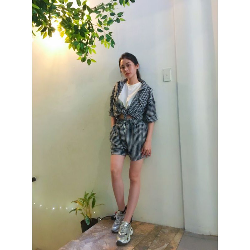 Bộ sọc caro ngắn đi biển, set short năng động, bộ sọc ngắn xinh xắn hack dáng, set sọc caro giá rẻ