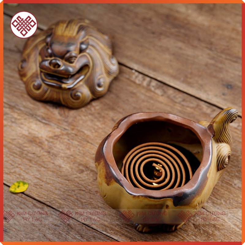 Lư Hương Xông Trầm, Đốt Trầm Mật Tông [Kim Cương Hỷ Lạc] Bằng Gốm Hình Kỳ Lân Chiêu Tài Lộc May Mắn