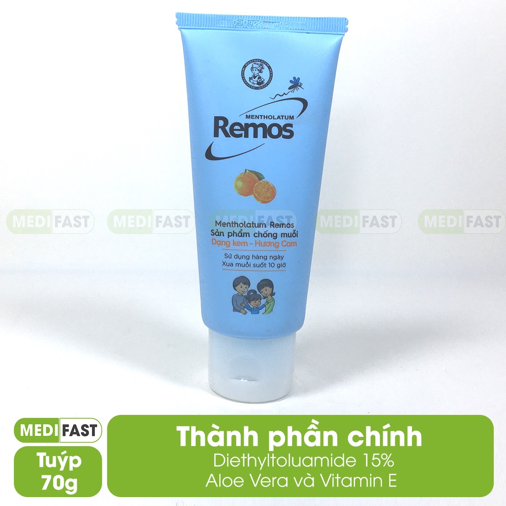 Kem chống muỗi Remos hương lavender, sả chanh, hương cam - giúp xua đuổi muỗi, côn trùng - Tuýp 70g tiện lợi, an toàn