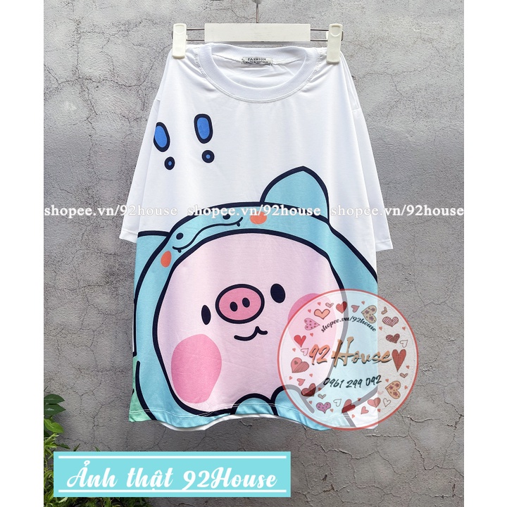 Bộ áo phông tay ngắn hoạt hình phối quần dài dáng suông heo hồng