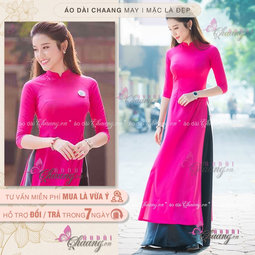 Áo dài màu hồng sen đỏ_Chaang_May sẵn áo dài truyền thống cổ vuông tay lỡ, vải lụa đẹp