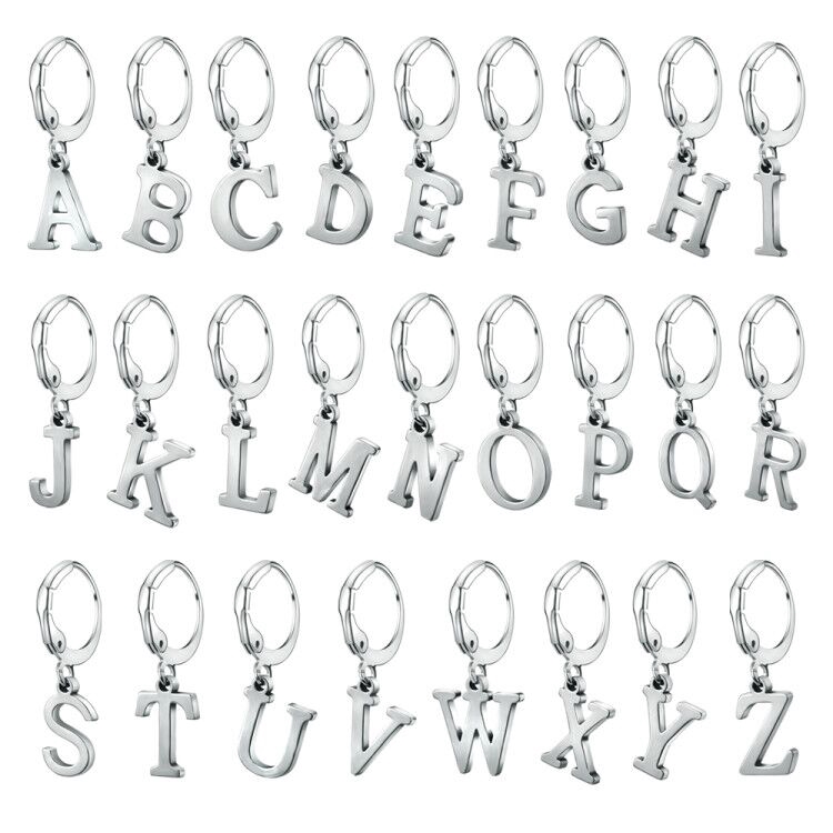 Bông tai tròn mặt 26 chữ cái tùy chọn bằng thép không gỉ 316l