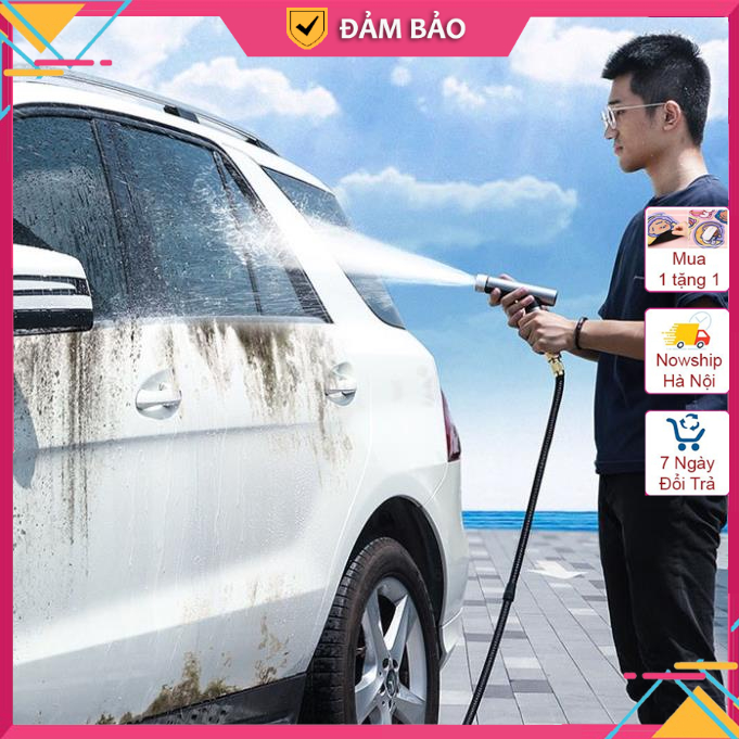 Vòi Rửa Xe Tăng Áp Baseus Phù Hợp Rửa Ô Tô Xe Máy Tưới Cây Giãn Nở Bơm Nước Áp Lực Cao 3 Mức Phun Dài 7.5m, 15m, 30m