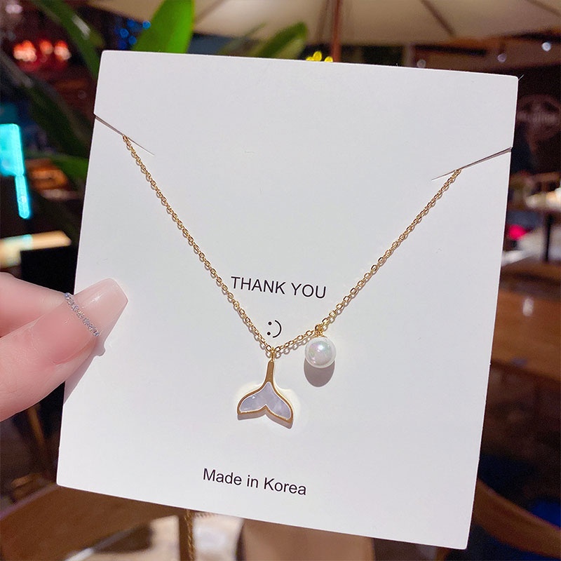 XIAOBOACC Dây Chuyền Thép Titan Mặt Đuôi Cá Đính Ngọc Trai Thời Trang Cho Nữ