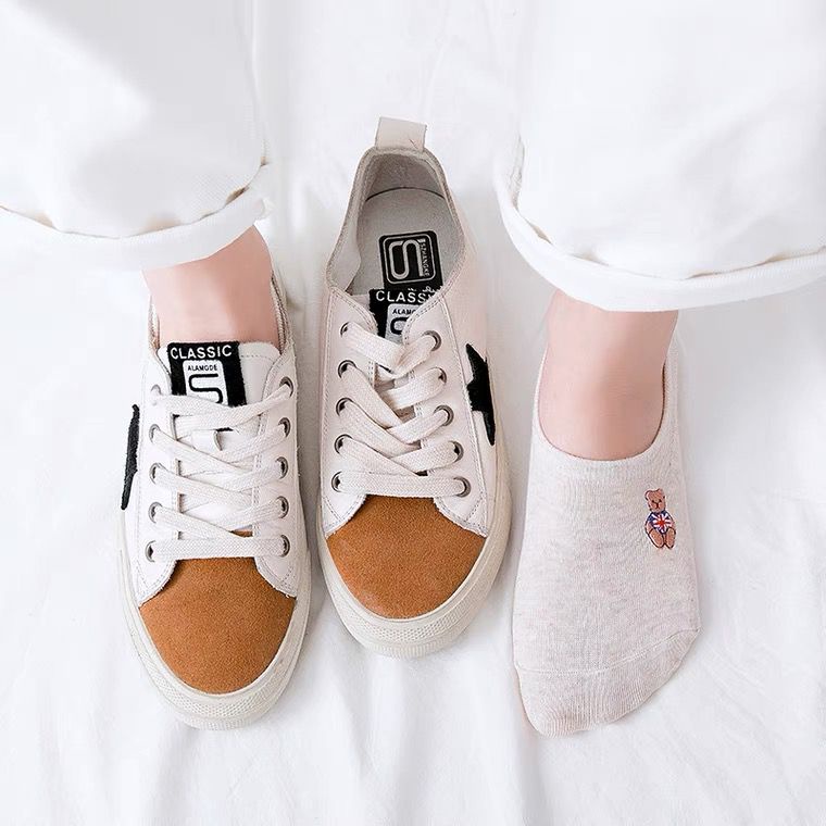 tất cổ lười nữ Vớ thuyền thêu phim hoạt hình chống trượt