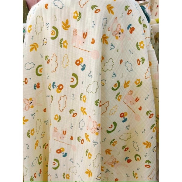 vải xô muslin 2 lớp cao cấp thỏ mùa xuân may khăn mặt,quần áo cho bé