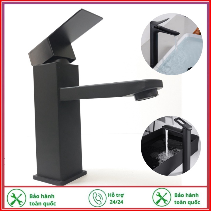 Vòi rửa mặt nóng lạnh, vòi lavabo màu đen cao cấp sơn tĩnh điện
