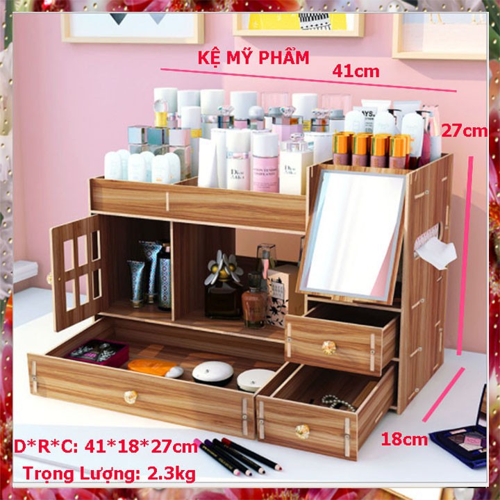 ▽Kệ đựng mỹ phẩm kệ trang điểm để bàn tủ hộp đựng đồ trang điểm bằng gỗ Chọn màu