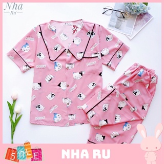 Đồ bộ nữ vải lụa cổ tim tay cộc quần lững đẹp