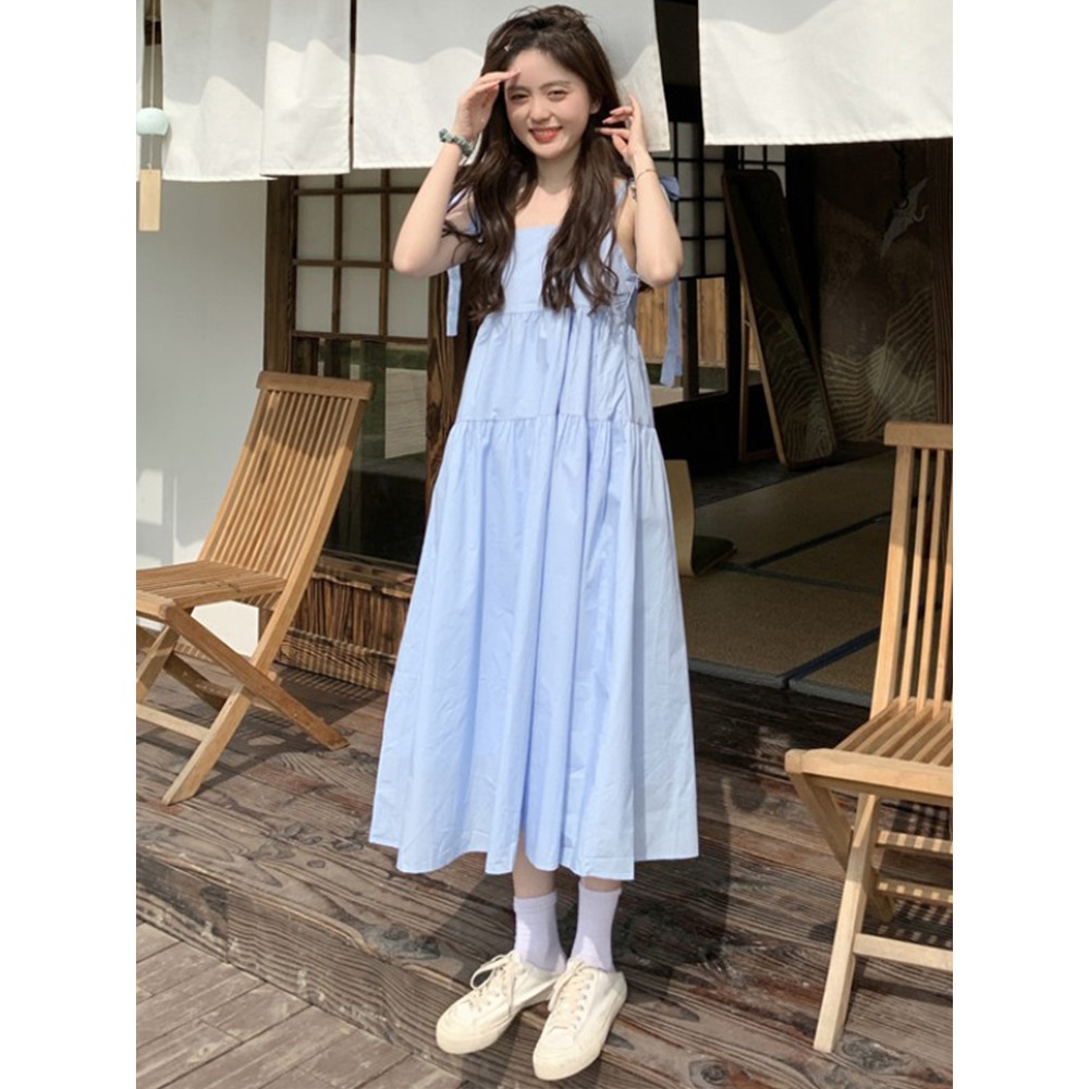 Đầm Váy 2 Dây Maxi Babydoll Dáng Dài Dễ Thương Phong Cách Ulzzang Hàn Quốc