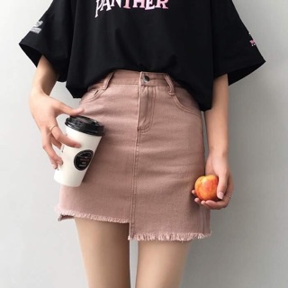 Chân váy demin hồng đất