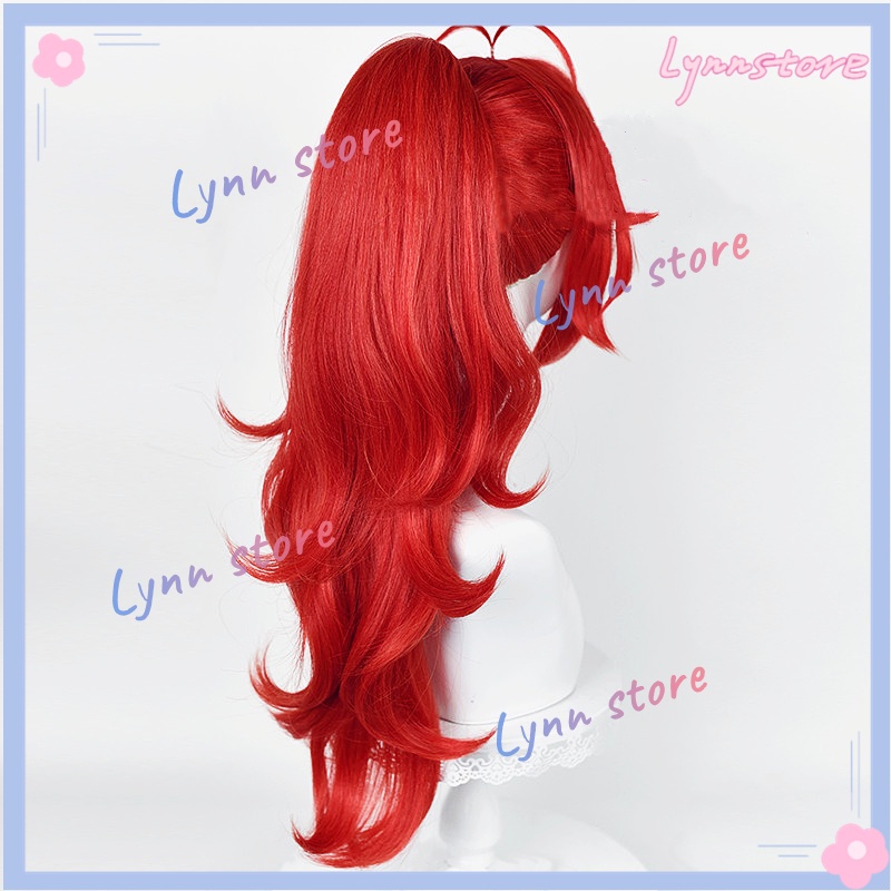 Hoạt hình Genshin Impact Diluc Red High Ponytail New Skin-Silhouettes of the Night Cosplay Halloween Tóc dài Tóc dài đuôi ngựa Cao Cosplay Tóc giả tổng hợp chịu nhiệt
